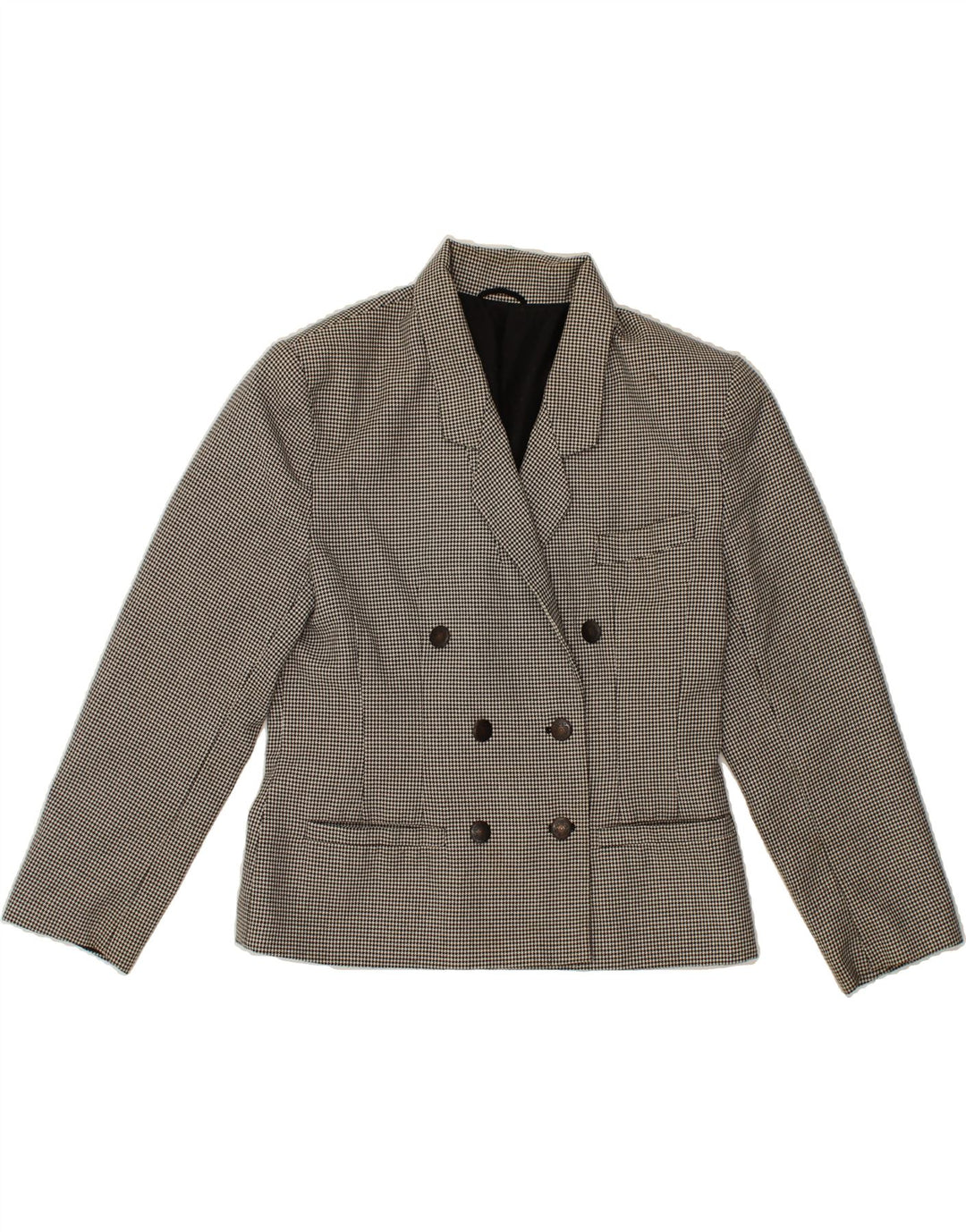 ST MICHAEL Womens 3/4 Sleeve Blazer Jacket UK 12 Medium Black Houndstooth Vintage St Michael and Second-Hand St Michael from Messina Hembry 