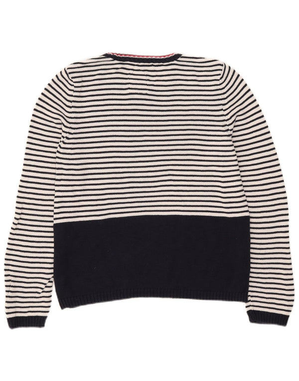 Maglione maglione girocollo da donna Superdry UK 16 grandi righe blu navy