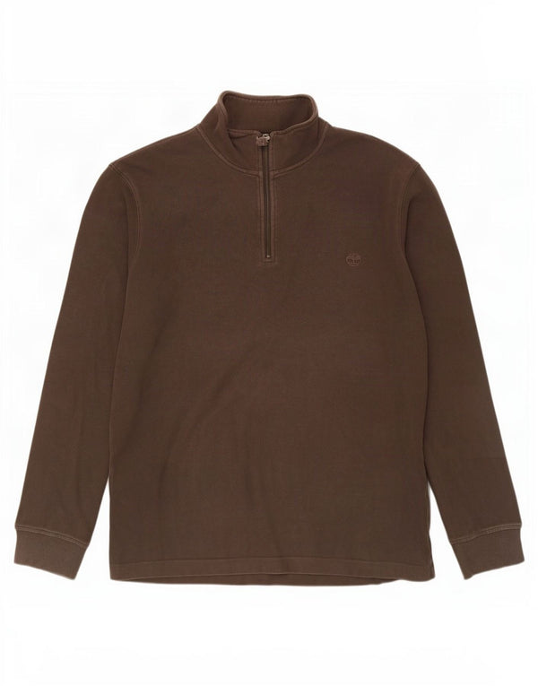 Timberland férfi, cipzáras nyakú, normál szabású pulóver pulóver 2XL barna pamut