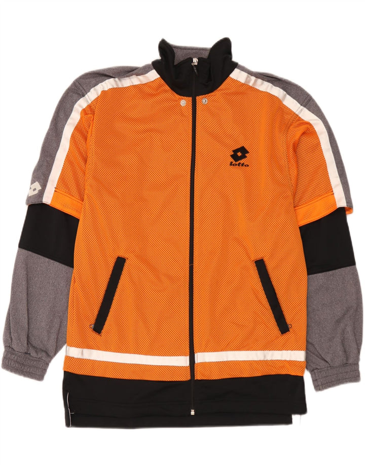 Lotto Mens Graphic Tracksuit Top Jacket Small Orange Colourblock Polyester