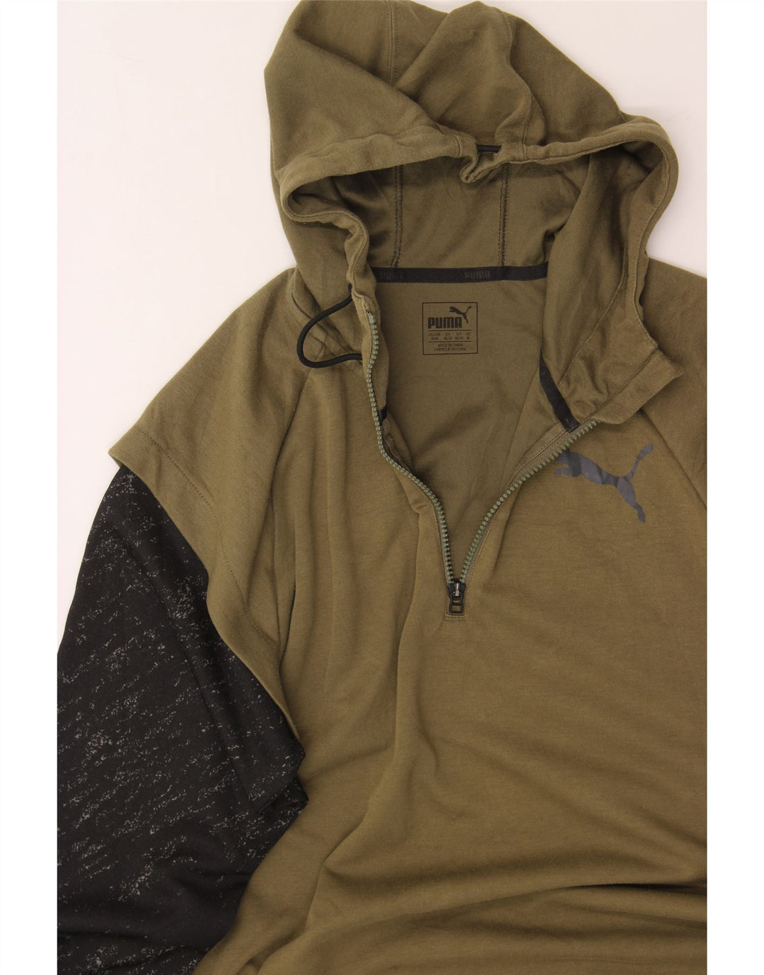 PUMA Mens Zip Neck Hoodie Jumper Medium Khaki Colourblock Polyester Vintage Puma and Second-Hand Puma from Messina Hembry 
