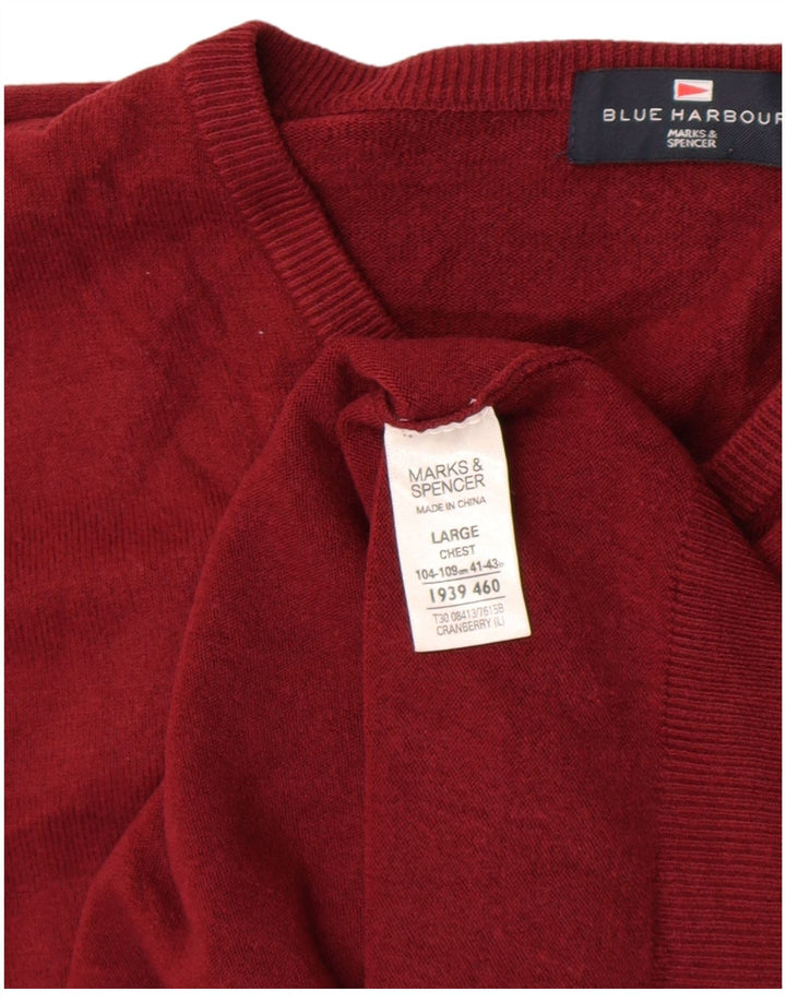 Marks & Spencer Mens V-Neck Jumper Sweater Large Red Acrylic