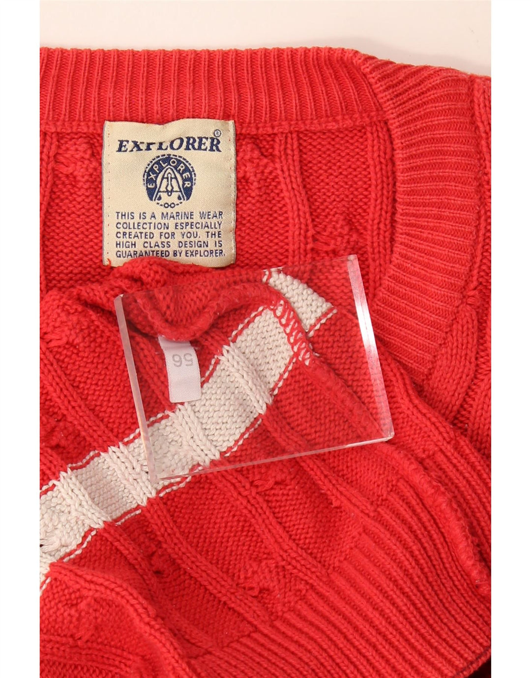 EXPLORER Mens V-Neck Jumper Sweater IT 56 2XL Red Striped