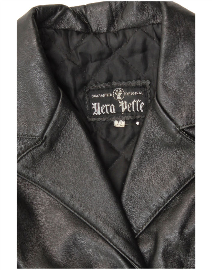 VINTAGE Womens Leather Jacket IT 42 Medium Black Leather