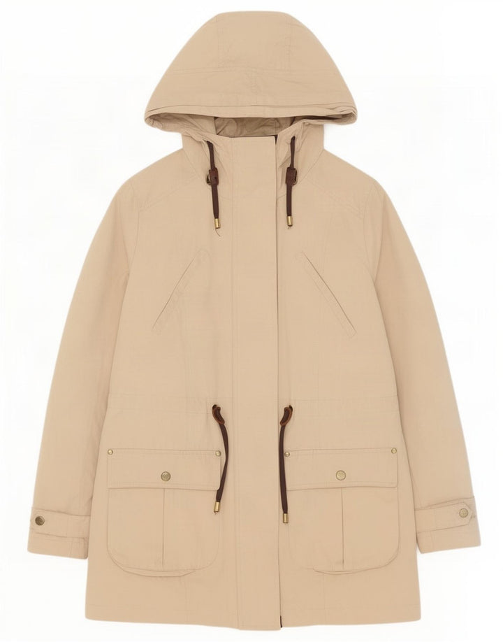 Zara Mujer Parka Con Capucha Chaqueta UK 44 Poliéster Beige Medio