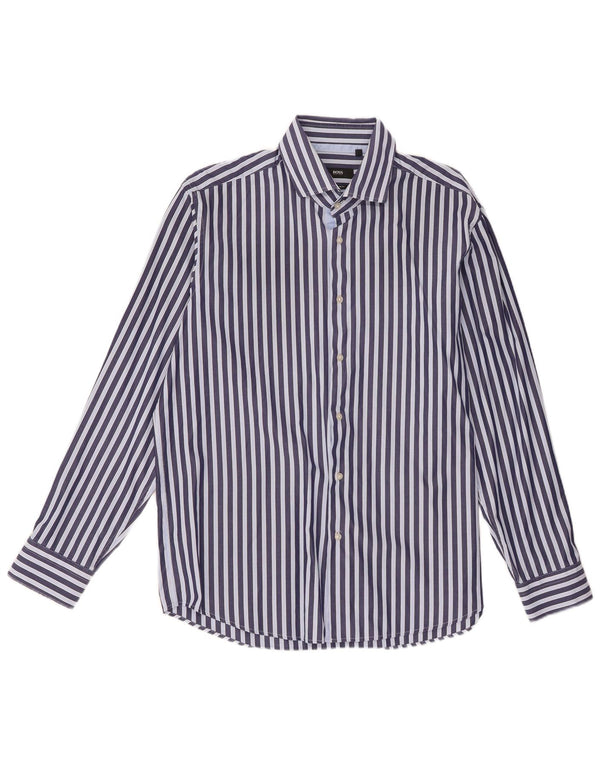 Camicia da uomo vestibilità regolare Hugo Boss taglia 43 17 XL gessato blu navy