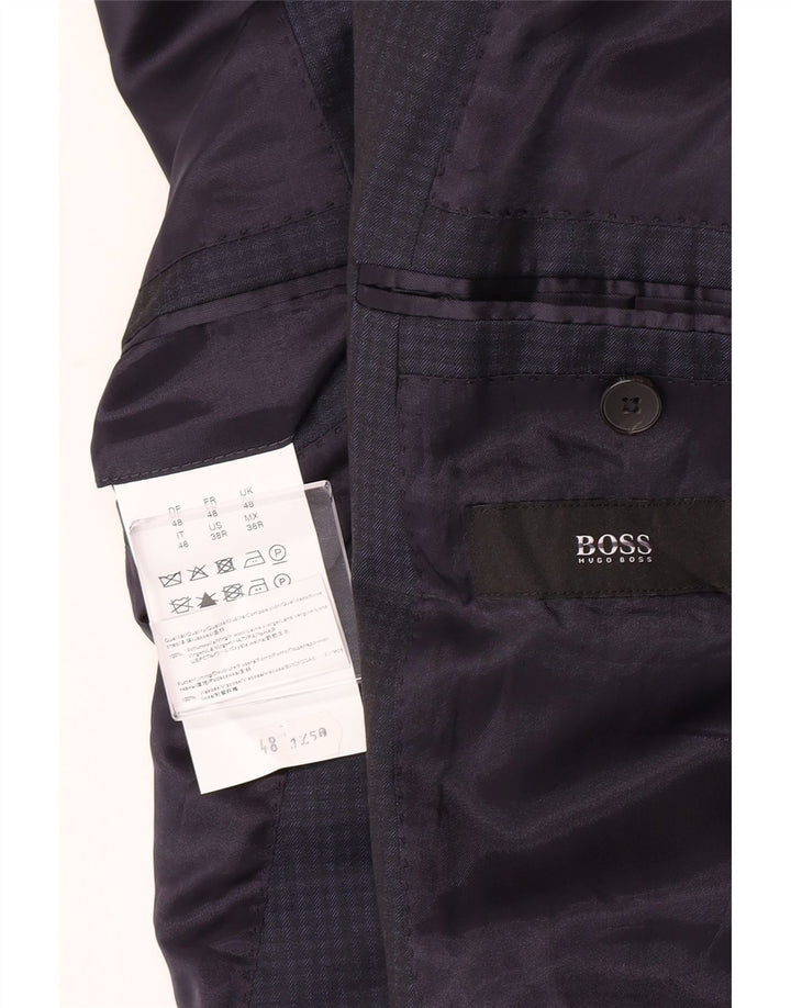 Hugo Boss Mens 2 Button Blazer Jacket IT 48 Medium Navy Blue Gingham