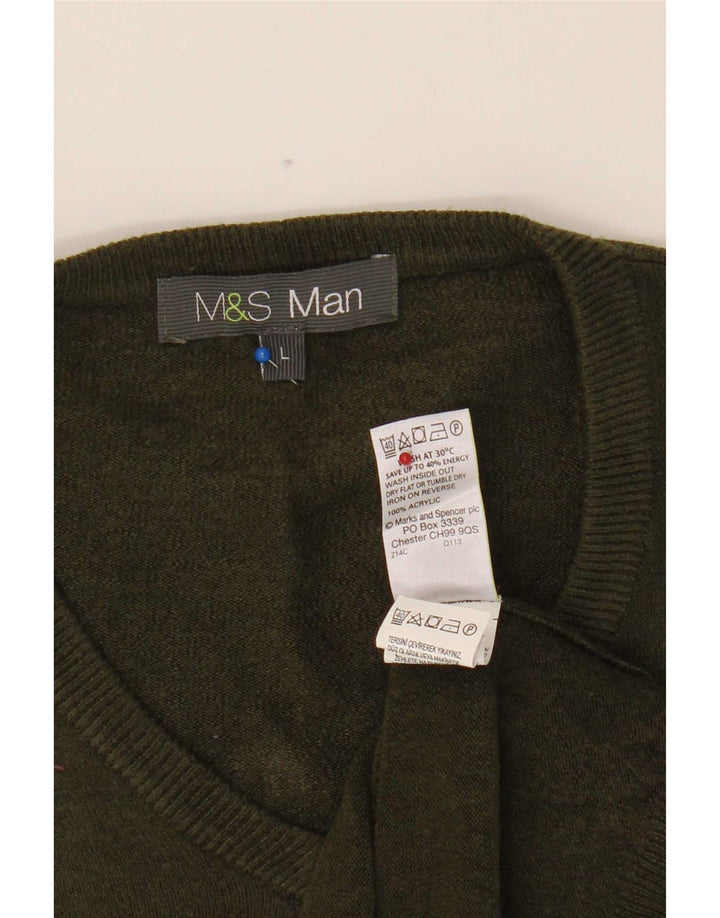 Marks & Spencer Herre V-hals sweater Stor Khaki Akryl