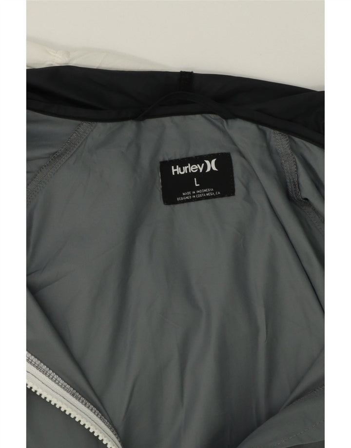 HURLEY Mens Hooded Rain Jacket UK 40 Large White Colourblock Polyester Vintage Hurley and Second-Hand Hurley from Messina Hembry 