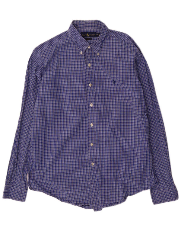 Ralph Lauren Herre Custom Fit skjorte Stor blå Gingham bomuld