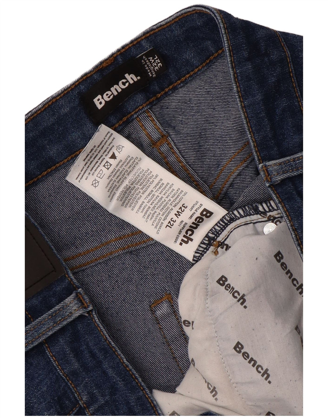 BENCH Mens Straight Jeans W32 L32 Blue Cotton