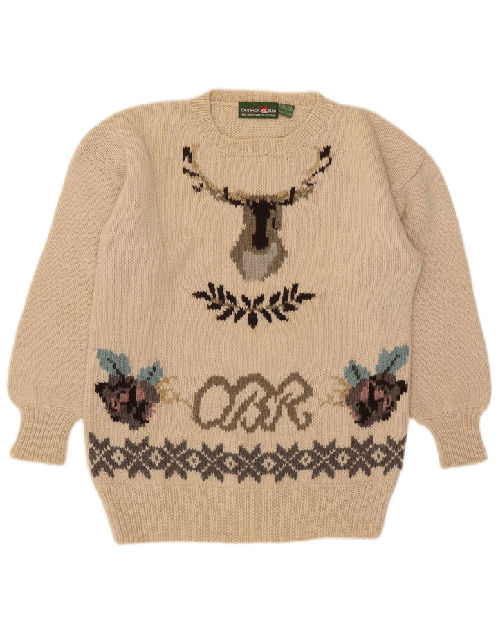 Outback Red Mens Graphic Crew Neck Jumper Sweater Medium Beige Fair Isle