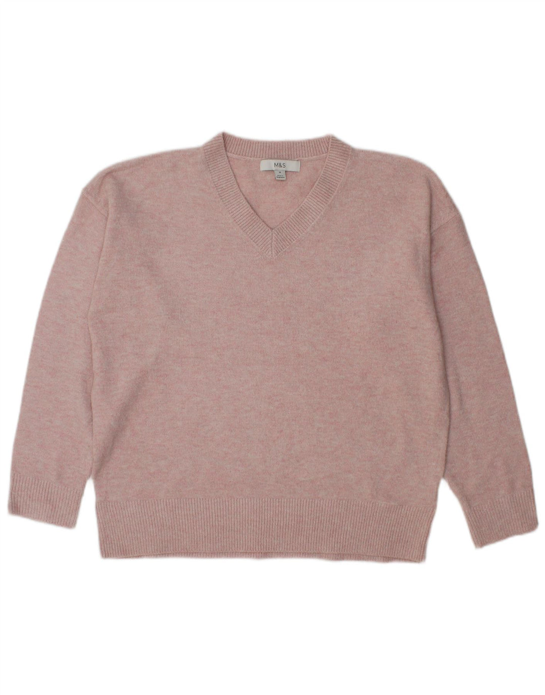Marks & Spencer Womens Oversized V-Neck Jumper Sweater UK 14 Medium Pink