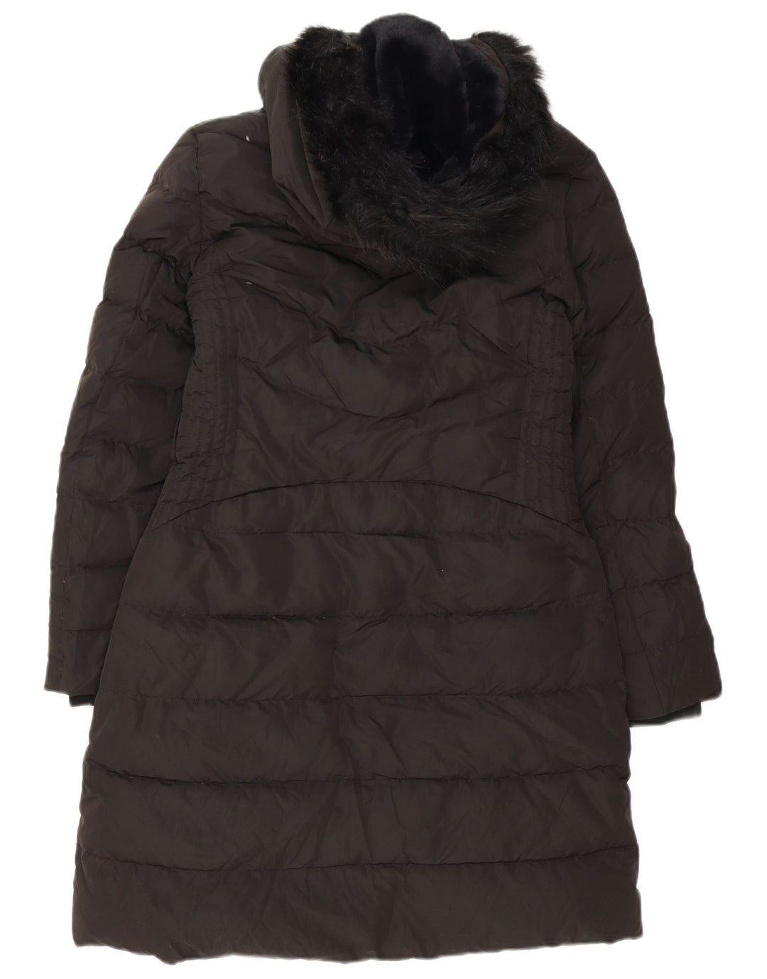 Zara Dame Hætte Polstret Frakke UK 14 Medium Sort Polyester