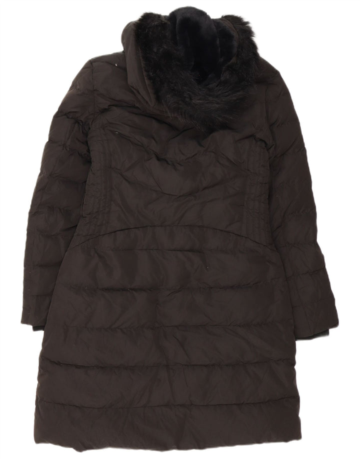 Zara Dame Hætte Polstret Frakke UK 14 Medium Sort Polyester