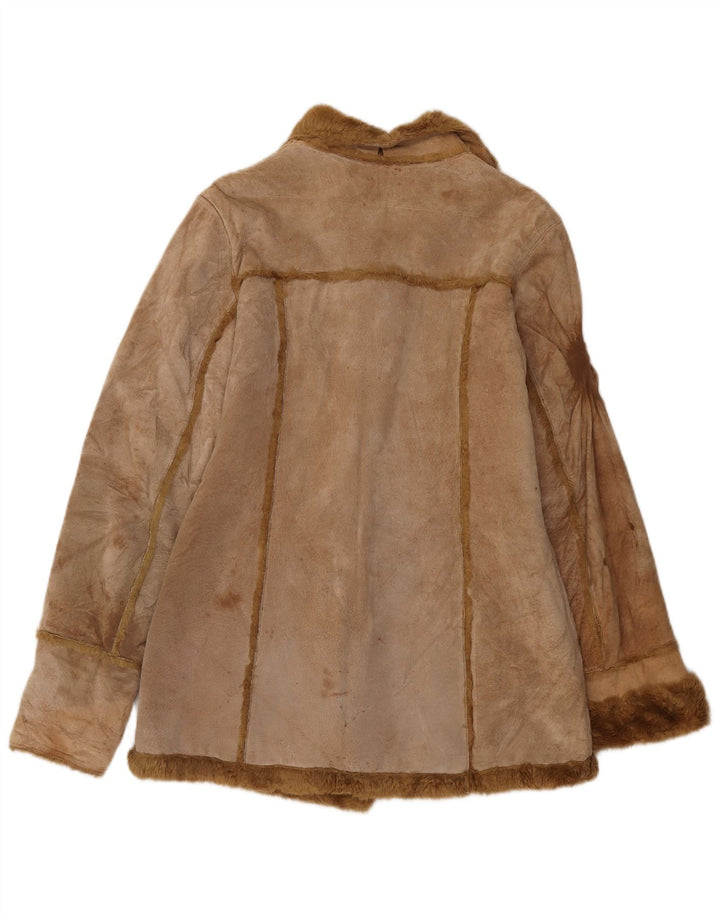 Zara Womens Shearling Jacket UK 14 Medium Beige Leather