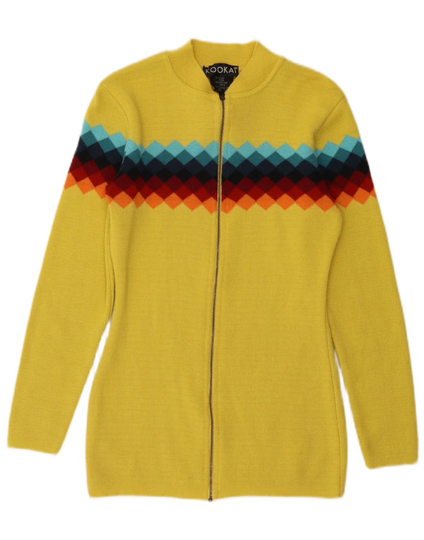 Maglione cardigan da donna Kookai UK 6 XS lana geometrica gialla
