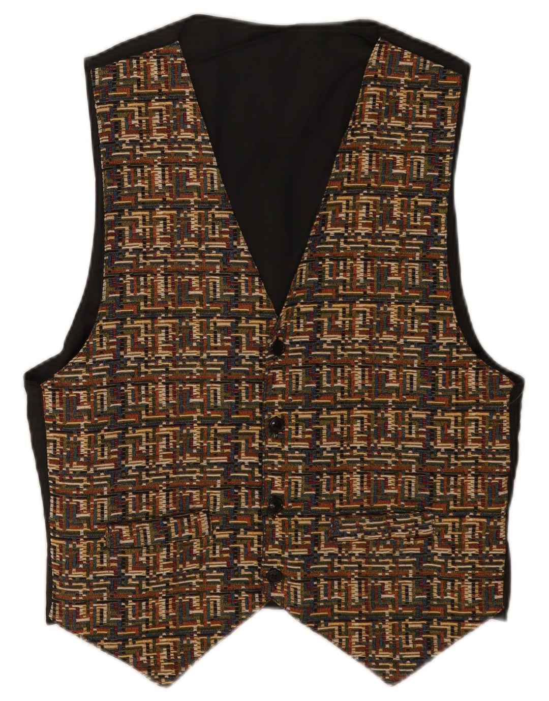 Vintage Mens Waistcoat Large Brown Geometric Polyester