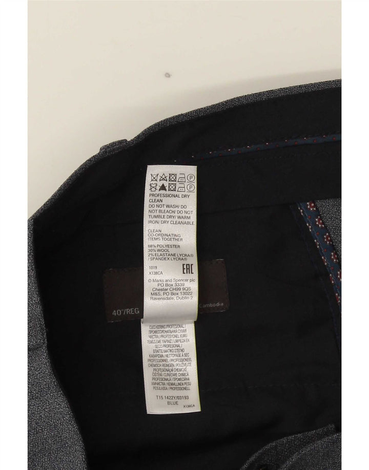 Marks & Spencer Pantalon de Costume Regular Homme W40 L31 Bleu Polyester