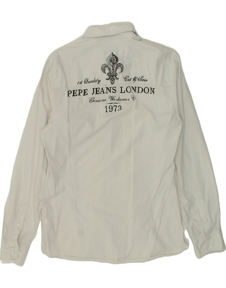PEPE JEANS Mens Slim Fit Graphic Shirt Medium White Cotton Vintage PEPE Jeans and Second-Hand PEPE Jeans from Messina Hembry 