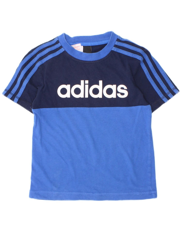 Adidas Boys Graphic T-Shirt Top 7-8 Years Blue Colourblock