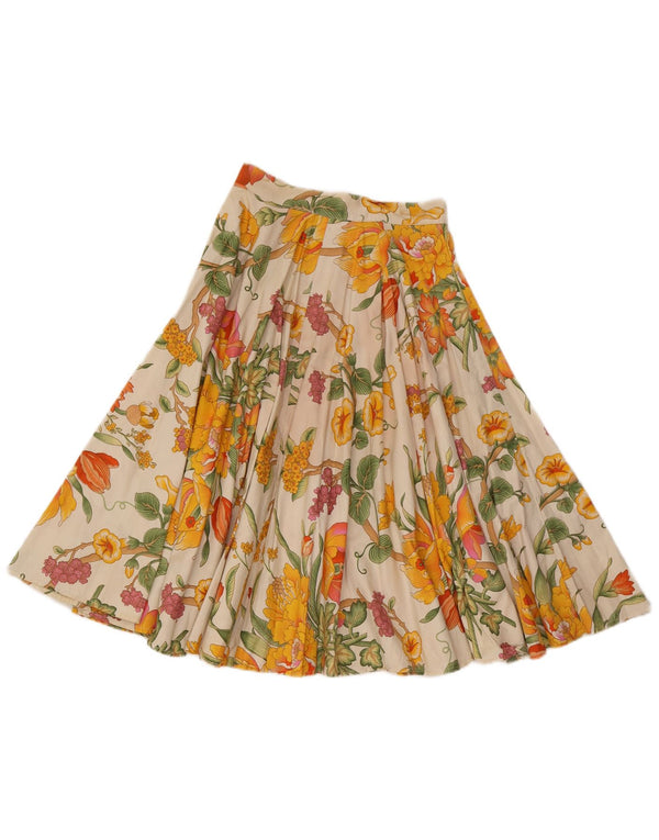 Vintage Damen Faltenrock UK 12 Medium W26 Off White Floral Cotton