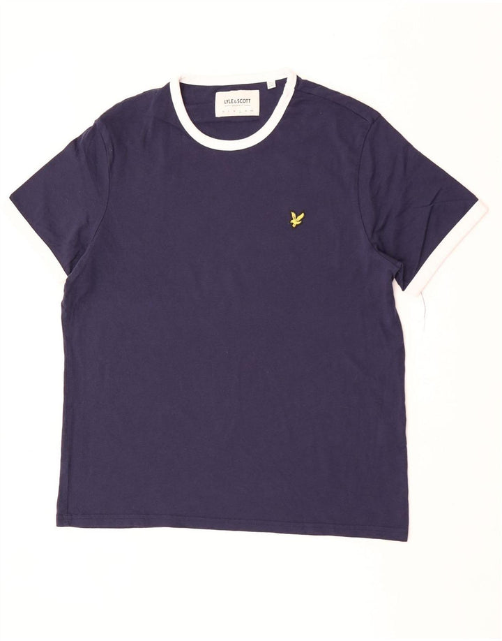Lyle & Scott Mens T-Shirt Top Large Navy Blue Colourblock