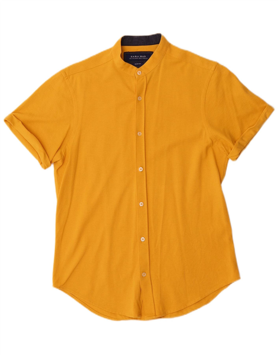 Zara Mens Short Sleeve Slim Fit Shirt Small Yellow