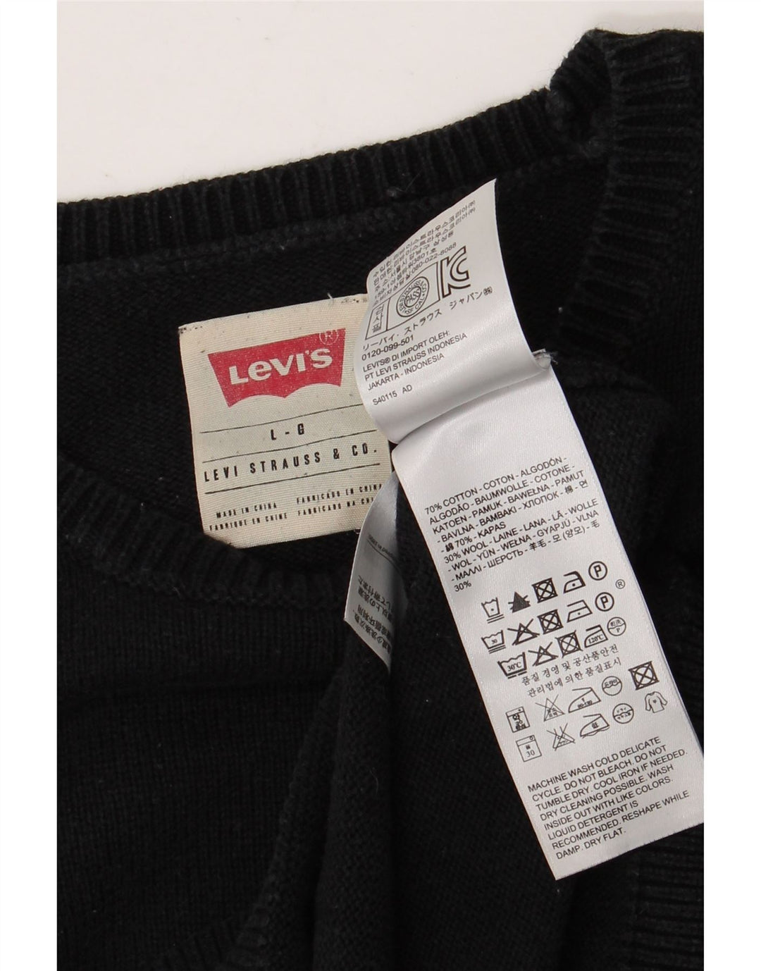 Levi's Herren-Pullover mit Rundhalsausschnitt, Größe L, aus schwarzer Baumwolle