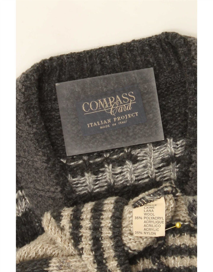 COMPASS CARD Mens V-Neck Jumper Sweater IT 52 Large Grey Geometric