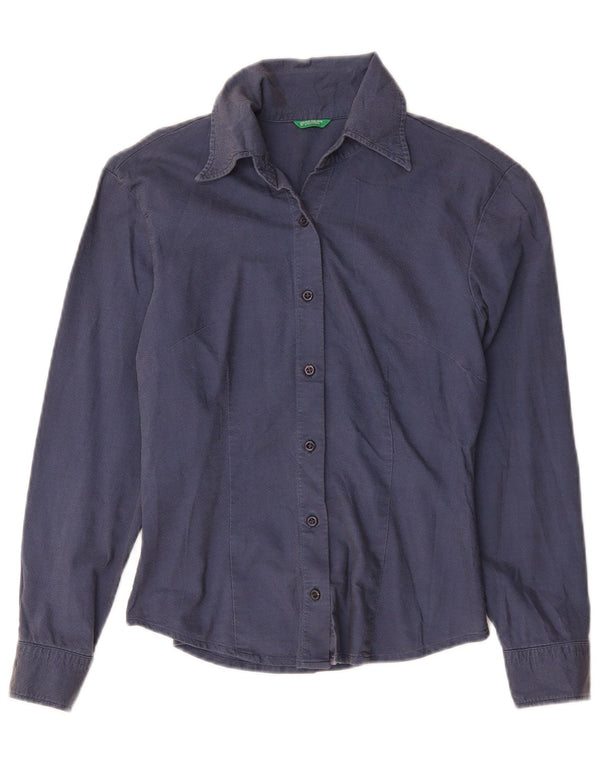 Benetton Damenhemd UK 10 Small Marineblaue Baumwolle
