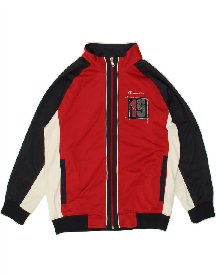 CHAMPION Boys Graphic Tracksuit Top Jacket 7-8 Years Small Red Colourblock Vintage Champion and Second-Hand Champion from Messina Hembry 
