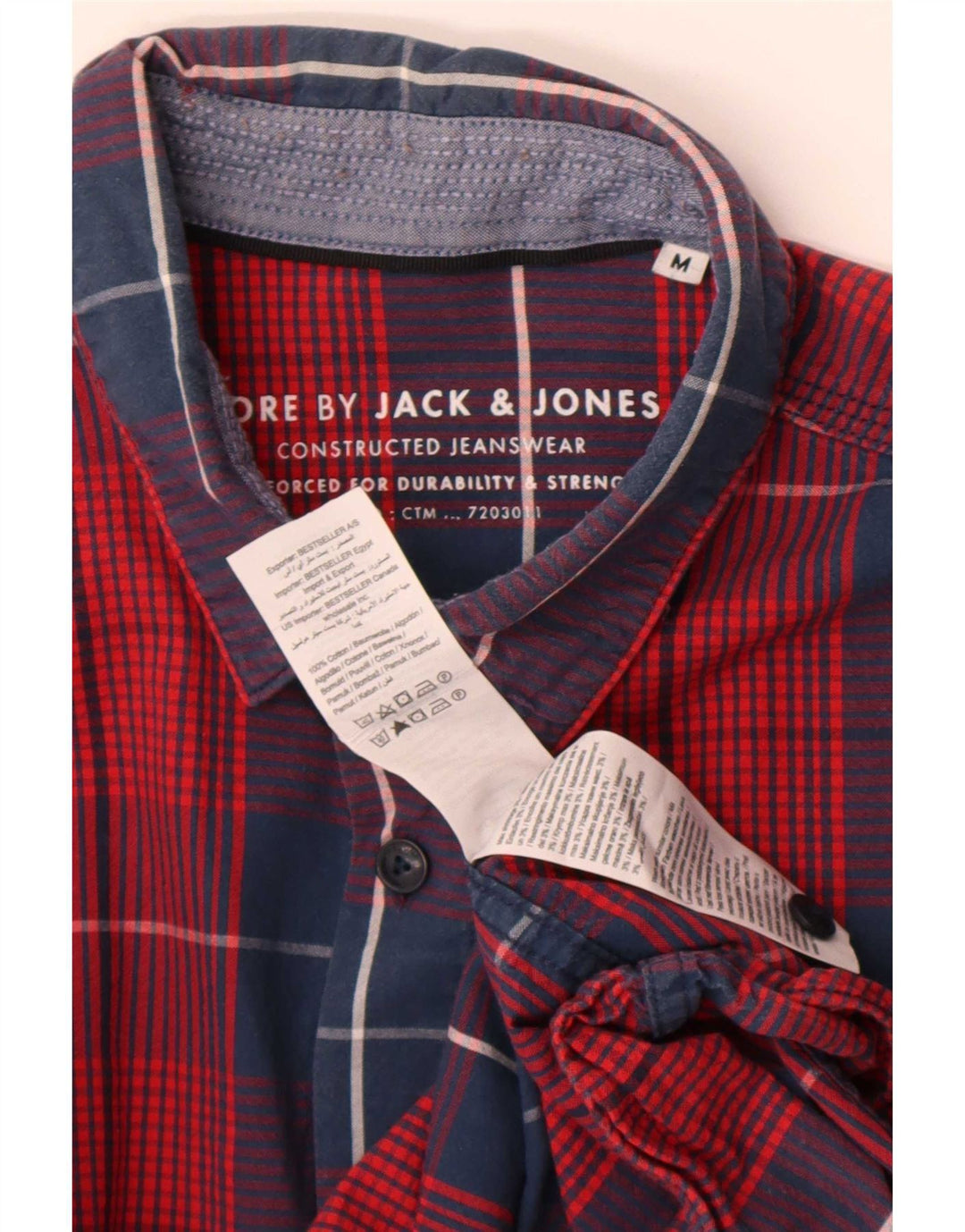 Jack & Jones Mens Short Sleeve Shirt Medium Red Plaid Cotton