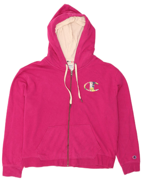 Champion Womens Graphic Regular Fit Zip Hoodie Pullover UK 20 2XL Rosa