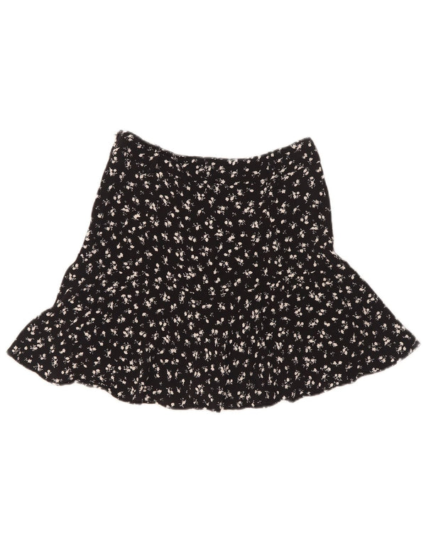 Zara Dame Flæse Nederdel XS W24 Sort Floral Viscose