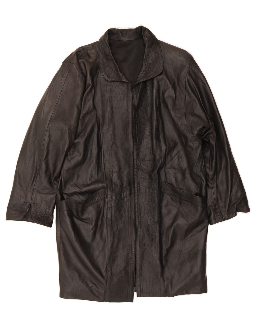 VINTAGE Womens Open Leather Coat UK 20 2XL Black Vintage Vintage and Second-Hand Vintage from Messina Hembry 