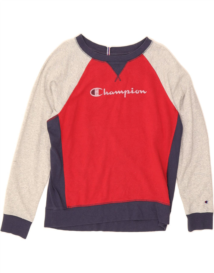 CHAMPION Mens Graphic Sweatshirt Jumper Large Red Colourblock Vintage Champion and Second-Hand Champion from Messina Hembry 