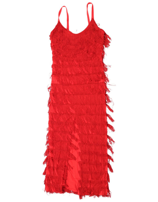 Vintage Damen Ärmelloses Charleston Kleid UK 6 XS Rote Baumwolle
