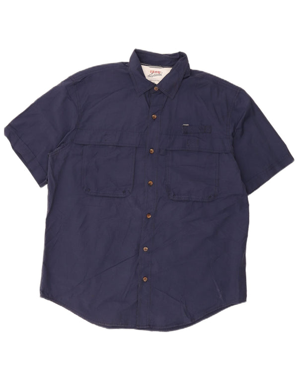 Izod Mens Surfer Cut Short Sleeve Regular Fit Shirt Large Navy Blue Cotton
