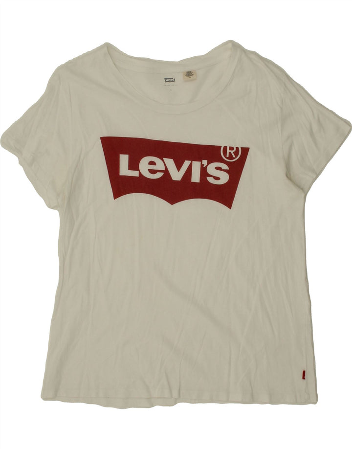 LEVI'S Womens Graphic T-Shirt Top UK 16 Large White Vintage Levi's and Second-Hand Levi's from Messina Hembry 
