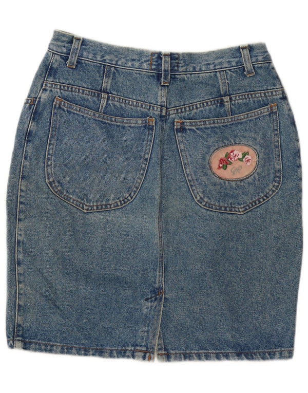 Gonna di jeans a vita alta da donna vintage IT 46 Large W30 in cotone blu