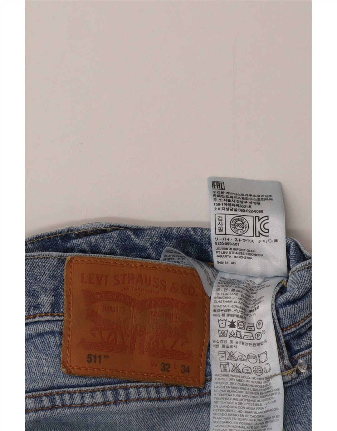 Jeans Levi's Uomo 511 Slim W32 L28 Cotone Blu