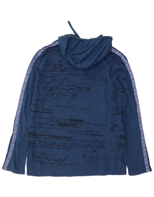 Desigual Mens Hooded Graphic Top Long Sleeve XL Blue Cotton