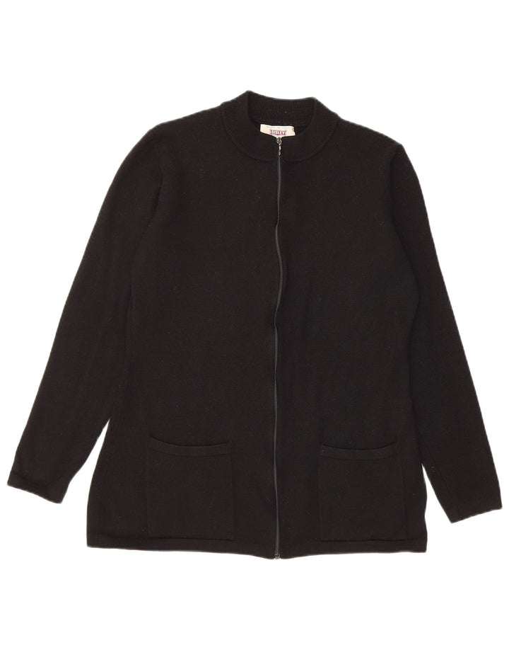 SISLEY Pull Cardigan Femme UK 12 Laine Noir Moyen
