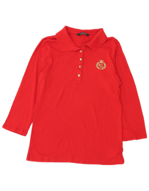 Polo pentru femei Ralph Lauren cu mâneci 3/4 UK 12 bumbac roșu mediu