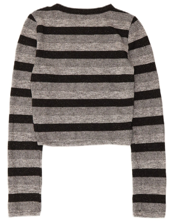 Zara Womens Trafaluc Crop Top Long Sleeve UK 8 Small Grey Striped Polyester