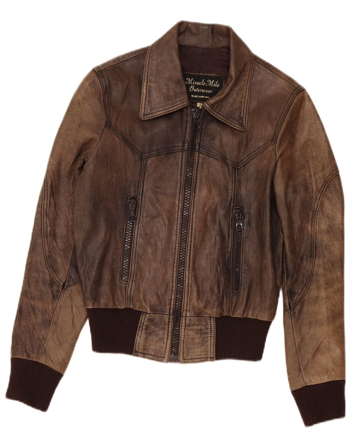 Jachetă de piele vintage pentru femei UK 6 XS maro