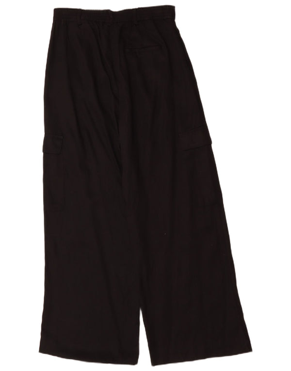 Zara Womens High Waist Wide Leg Cargo Trousers Large W32 L30 Black Lyocell