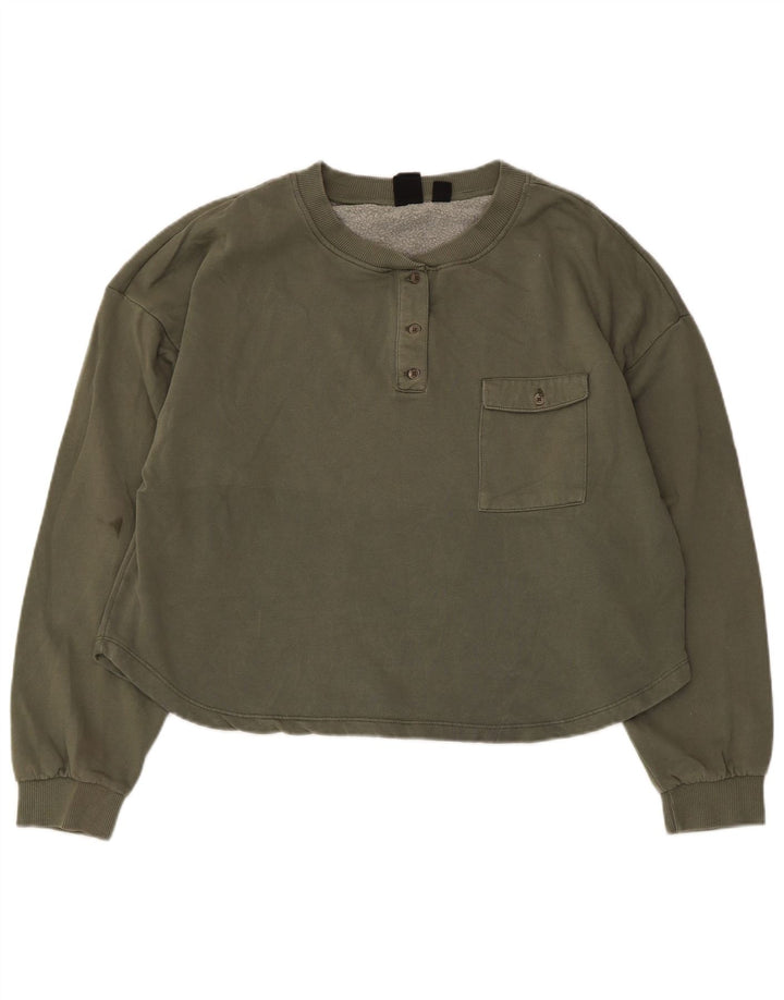 Roxy Womens Button Neck Sweatshirt Jumper UK 16 Large Khaki Cotton