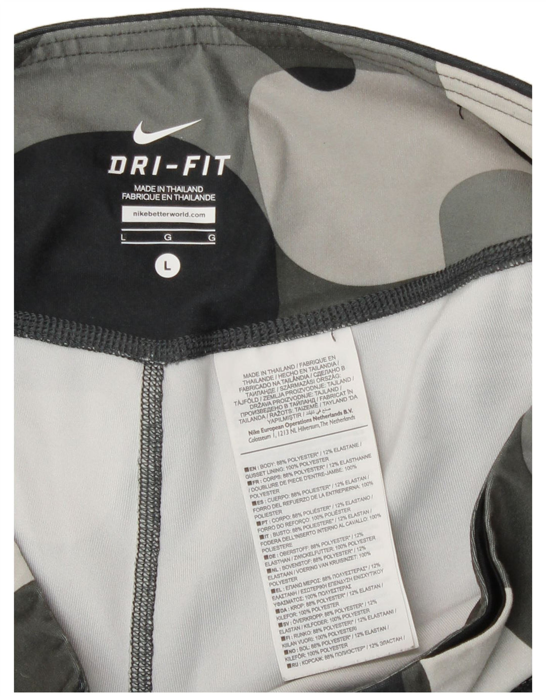 Nike Womens Dri Fit Leggings UK 14 Large  Grey Camouflage Polyester
